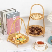 Panier de rangement multi-niveaux en rotin PP tressé, fait main, écologique, pour cuisine, plateau à fruits et snacks, idéal pour cérémonie du thé et bonbons