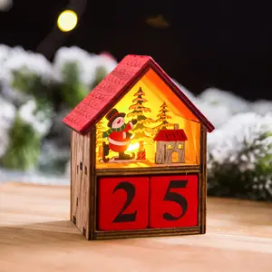 Wooden Christmas Advent Calendar Ornament Crafts Village House Table Decor Christmas Home Decoration Party Supplies Xmas Gift