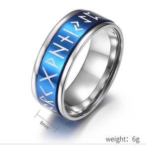 Anillo Giratorio de Acero Inoxidable de 8mm con <span class=keywords><strong>Runas</strong></span>, Estilo Nórdico Vintage, Anillo Luminoso Vikingo de Acero de Titanio para Hombre - Product Image 6