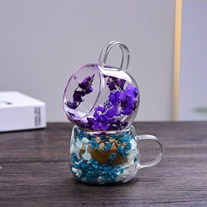 Nouveau design tasse à thé en verre à haute teneur en borosilicate résistant à la chaleur tasse à lait à double fleur séchée avec poignée tasse à café - Product Image 5