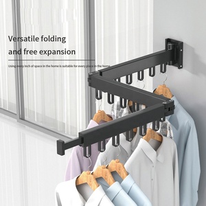 Séchoir à linge <span class=keywords><strong>mural</strong></span> en métal blanc, rétractable et pliable, peu encombrant (à trois volets) - Product Image 2