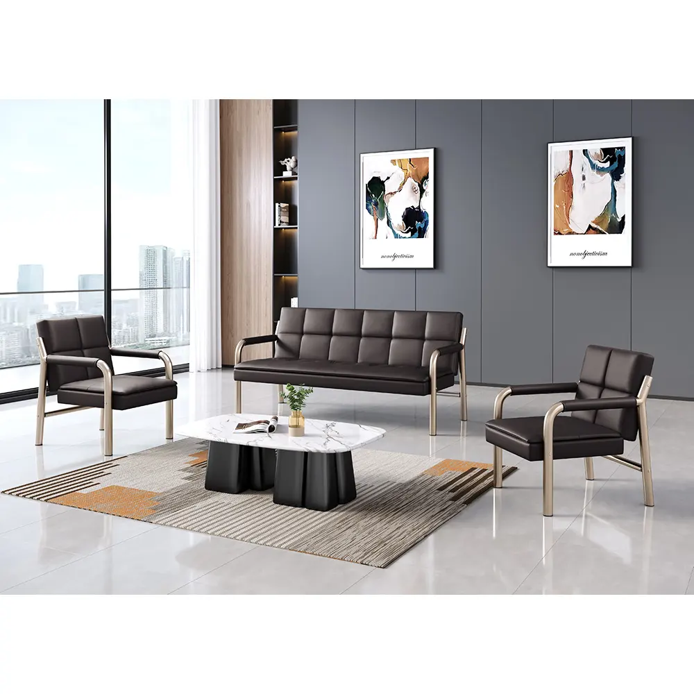 Moderne Klassieke Sectionele Bank Sofa Set Meubels Op Maat Gemaakte China Fabriek Pu Lederen Dubbelzijdige Kantoorbankstel