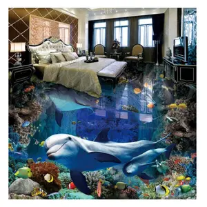 3D Dolphin Ocean World Pvc selbstklebender Badezimmer-Boden aufkleber Epoxidholz-Boden aufkleber