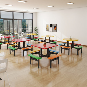 Hiện Đại Thức Ăn Nhanh Nhà Hàng Vuông Bàn Ăn Và Kim Loại Ghế Đặt Cho Sinh Viên Trường Canteen Một Mảnh - Product Image 4