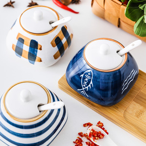 Japonais plateau en bambou céramique récipient à <span class=keywords><strong>condiments</strong></span> de cuisine ensemble de pots de sel et de sucre - Product Image 2
