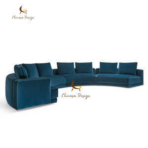 Ensemble de canapés sectionnels contemporains en velours bleu, design moderne, écologiques, rembourrés, pour villa, salon, appartement, intérieur - Product Image 1