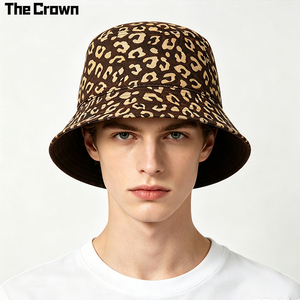 Sombrero de Pescador con Estampado de Leopardo y Logotipo Personalizado, Casual, para Ciclismo, Transpirable, con Malla de Ventilación, Visera Ancha de Lona, Protección Solar - Product Image 1
