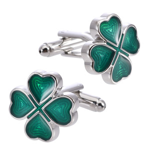 Gemelos de trébol de cuatro hojas verde dorado, de latón esmaltado, y pinzas para corbata de camisa con diseño de trébol, para bodas y eventos formales VERDE - Product Image 2