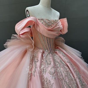 Robe de bal de Quinceañera couleur or rose scintillant, avec appliques en dentelle, perles, corset en cristal, broderie antistatique - Product Image 2