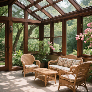 <span class=keywords><strong>Solarium</strong></span> Sun Room Maison en verre préfabriquée en bois Conservatoire Jardin Chambre arrière Véranda Mur-rideau Design pour la maison - Product Image 1