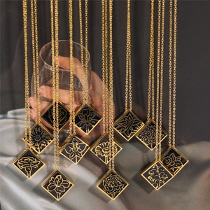 Collar con colgante cuadrado <span class=keywords><strong>de</strong></span> flor <span class=keywords><strong>de</strong></span> cumpleaños, línea <span class=keywords><strong>de</strong></span> esmalte negro Simple Vintage, joyería personalizada <span class=keywords><strong>de</strong></span> acero inoxidable - Product Image 5