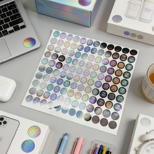 Pegatinas holográficas personalizadas impermeables de PET, pegatinas circulares de láser arcoíris para decoración DIY - Product Image 3