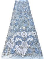 Tissu en dentelle française orné de strass, de perles brodées et de paillettes, écologique, 100 % polyester, minimum 5 yards