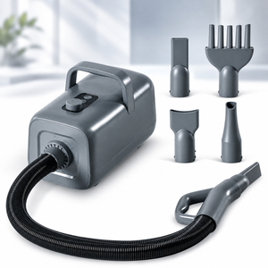 Sèche-cheveux haute vitesse pour animaux de compagnie 1550W avec chauffage, vitesse et température réglables, pour chiens et chats, avec 4 embouts - Product Image 2