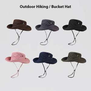 Striped Quick Drying Fisherman Hat Outdoor Hiking & Fishing Travel Hat <b>Drawstring</b> Closure Large Eave Sun Protection All-Season - Product Image 3