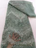 Tissu en dentelle à sequins linéaires brillants, tissu en tulle brodé de perles de luxe pour robe de mariée haute couture