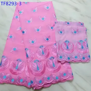 Ren Voan Thụy Sĩ Châu Phi Màu Hồng Vải Bông 100% Với 2 Yard Ren Lưới Kiểu Pháp