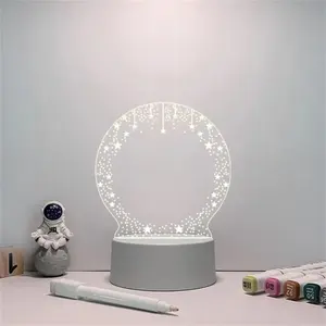 Luminosa DIY Memorando Acrílico Placa de Mensagem Lâmpada de Presente 3d Placa de Acrílico em Branco Base Redonda LED Luz Noturna Presentes de Natal