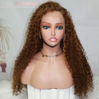 Peluca de Cabello Humano Remy SDD 13x4 con Frente de Encaje HD Transparente, 300% de Densidad, Color con Reflejos, Sin Tratamiento Químico, Rizos Pixie