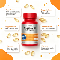 Softgel DHA Alga Schizochytrium 125mg Tanpa Asal Rantai Makanan, Kemasan Botol, OEM Disambut, Siap Penawaran Grosir