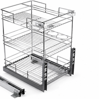 TKK Étagère à Épices Coulissante Personnalisée en Acier Inoxydable, Panier de Rangement Simple pour Armoire de Cuisine, 3 Niveaux
