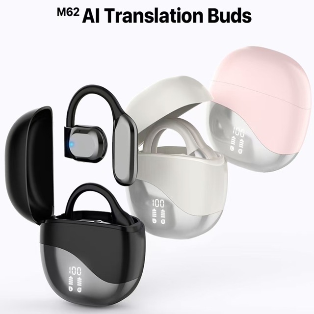 M62 AI Translation Earbuds 144 Languages Real-time Instant Translator OWS Open Ear Headphones with Digital Display