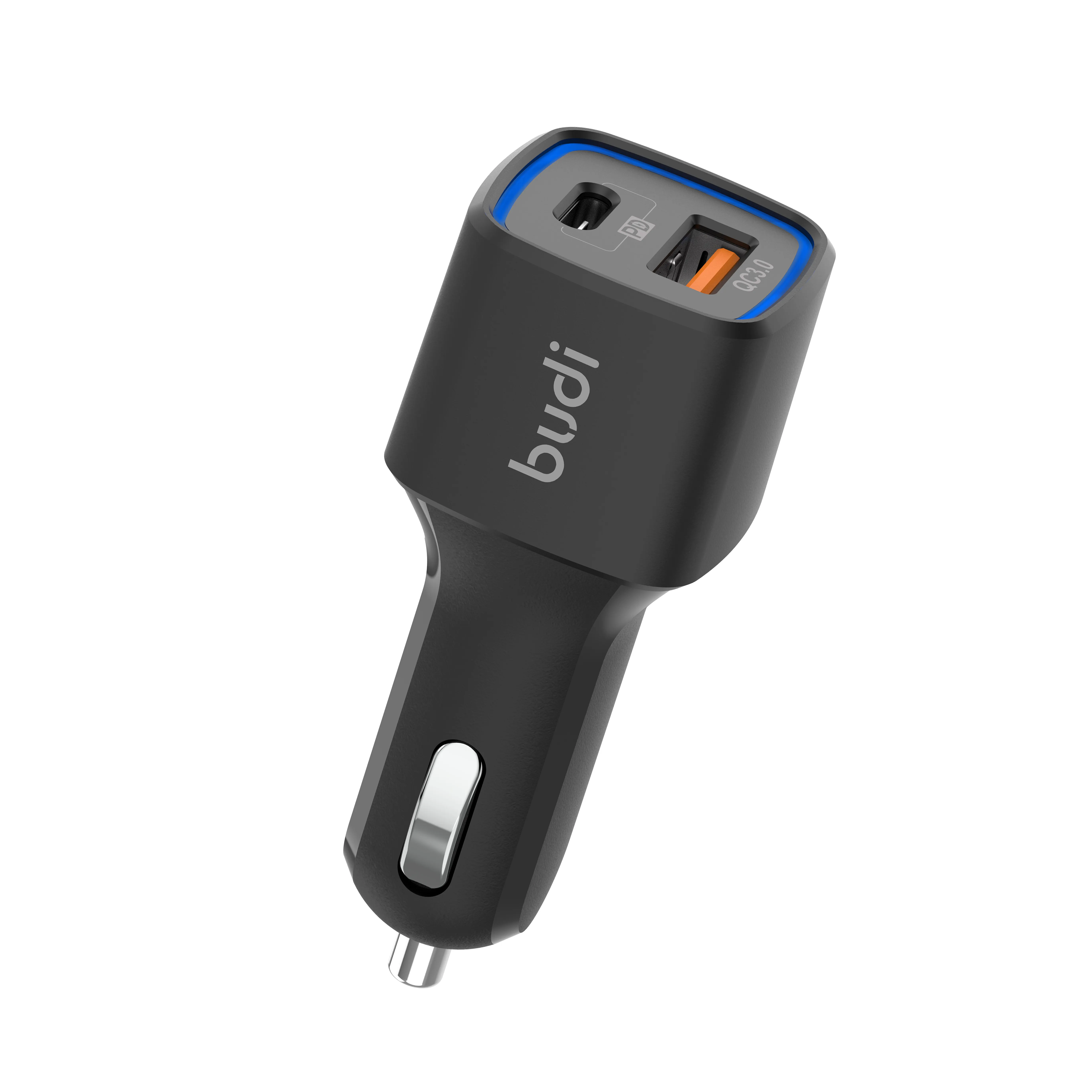 Budi fabbrica MOQ 100pcs doppia porta di tipo c veloce velocità usb-c usb c 18w pd auto adattatore del caricatore 18w di controllo di qualità 3.0 caricabatteria da auto