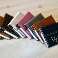 Dompet Kartu Bisnis Logam dengan Penutup Magnetik Kulit Sintetis yang Dapat Dipersonalisasi, Tempat Kartu Kredit Stainless Steel