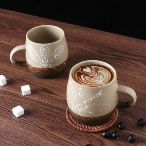 Eisriss-Glasur Farbblock Vintage Keramikbecher Retro BPA-frei Spülmaschinen- und Mikrowellenfest mit Handgriff Große Kapazität Bürotasse - Product Image 4