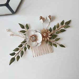 Accesorios para el cabello nupcial idílico para boda al aire libre flor hoja verde peine para el cabello joyería tocado para mujer - Product Image 2