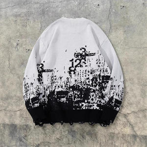 <span class=keywords><strong>Pull</strong></span> de mode streetwear américain pour hommes, <span class=keywords><strong>vintage</strong></span>, ourlet effiloché, décontracté, ample, à manches longues, en tricot - Product Image 2