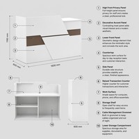 Comptoir de caisse moderne de luxe multi-niveaux en bois avec cloison de rangement, durable, écologique et convertible pour hôpitaux, supermarchés et hôtels