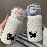 Termo para Mujer con Diseño de Gatito de Dibujos Animados, Nuevo Estilo 2026, Alto Valor Estético, Inspirado en Instagram, Lindo y Portátil para Estudiantes