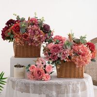 Bouquet de fleurs artificielles en soie européenne, pivoine, hortensia, 6 tiges, rose artificielle pour la décoration de la maison, mariage, centre de table