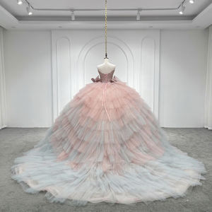 Vestido de Quinceañera Lsmc132 Rosa, Vestido de Tul con Apliques de Flores y Lazo, para Fiesta de 15 o 16 Años, Jancember - Product Image 3