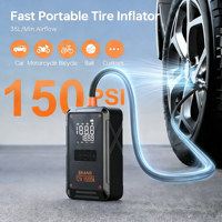 Démarreur de Voiture 6-en-1 12V avec Compresseur d'Air et Lampe, Batterie Externe 10000mAh et Démarreur d'Urgence 1500A
