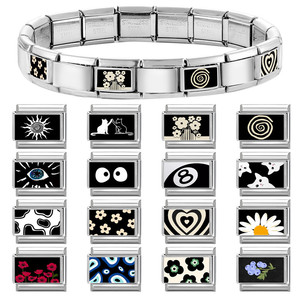 Stainless steel modular <b>bracelet</b> with creative irregular shapes, DIY <b>bracelet</b>, <b>cute</b> black series, Italian design, assembled - Product Image 1