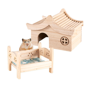 Maison en bois pour hamster, lit rafraîchissant d'été, tanière pour hamster doré, jouets, fournitures complètes d'aménagement paysager - Product Image 1