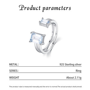 S925 <b>Silver</b> <b>Emerald</b> Cut Topaz <b>Ring</b> Prong Setting Geometric Minimalist Unisex Everyday Wear Gemstone <b>Rings</b> - Product Image 2