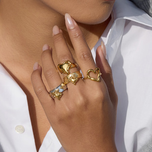 Heart-Shaped Asymmetrical <b>Open</b> <b>Ring</b> Gold Silver Two-Tone Unisex Fashion Jewelry Gift - Product Image 2