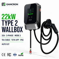 Pengisi Daya EV Wallbox GANCRON CE Tipe 2 21kW 22kW 3-Fase Mode 3 dengan Kontrol Aplikasi Tuya