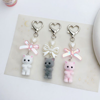 Nouveau Porte-clés Chat en Peluche Kawaii avec Nœud Papillon et Animaux en Flocage, Pendentif Mode en Résine, Breloque de Sac, Accessoires