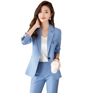 Women's Light Blue Suit Set Full Sleeve Anti-Wrinkle Formal Wear For Commute - Product Image 5