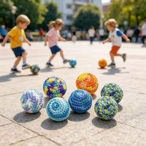 Lot de 6 Hacky Sacks au crochet faits main, personnalisés, colorés à motif tourbillon, en forme de balles remplies de sable, jouets de jonglage d'extérieur pour enfants - Product Image 2