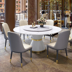 Solución de comedor de lujo moderna B2B, mesa redonda con aspecto de mármol, detalles dorados, <span class=keywords><strong>Lazy</strong></span> <span class=keywords><strong>Susan</strong></span> para casas de lujo, Material de Panel de madera y Metal - Product Image 4