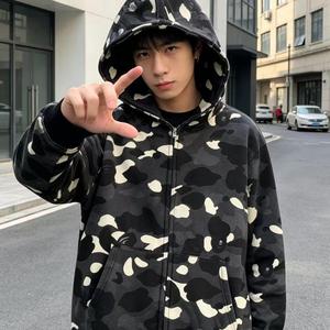 เสื้อฮู้ดคาร์ดิแกนลายพรางฉลาม หนัก 300 กรัม ผ้าเทอร์รี่ ยูนิเซ็กส์ ซิปยาวเต็มตัว ผ้าฝ้าย 100% สไตล์สตรีทแวร์ ทรงโอเวอร์ไซส์ สำหรับฤดูใบไม้ผลิ - Product Image 5