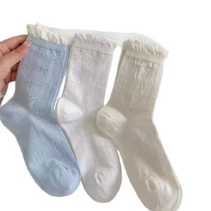 Women's Slouch <b>Socks</b> Mid-Calf Bow Design Breathable Sweat-Absorbing Gray Blue White Polyester Fiber Youth 18-40 Years Old - Product Image 4