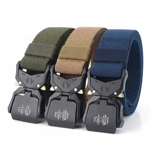 Customized Logo Outdoor Hunting Adjustable Fabric EDC Web Men Nylon Tactical Elastic Belt with Quick Release Buckle