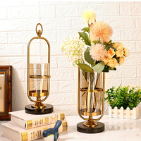 Vase en verre doré de luxe avec cadre métallique, artisanat métallique personnalisé, vase à fleurs de table, décoration intérieure pour la maison et le bureau, vente en gros d'usine