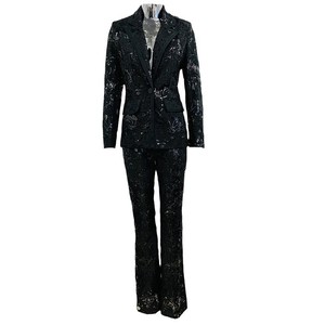 <span class=keywords><strong>Elegante</strong></span> abito da donna formale <span class=keywords><strong>in</strong></span> <span class=keywords><strong>pizzo</strong></span> bianco con paillettes con decorazione a bottoni Blazer e pantaloni da donna per l'autunno e l'inverno - Product Image 5